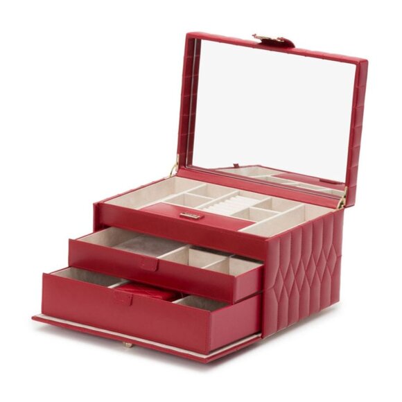 53. WOLF Caroline Medium Jewelry Case Red $505 Like New - Picture 3 of 5